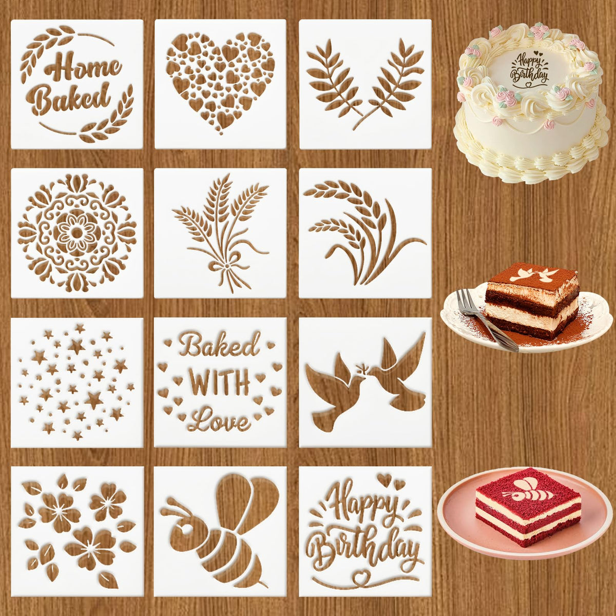 Plantillas Ryetvok para masa madre con trigo y flores, ideal para pan decorado.