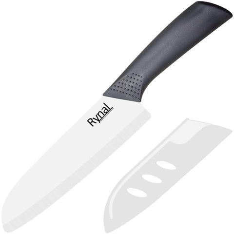 Rynal cuchillo Santoku cerámico de 7 pulgadas con funda: filo preciso para uso diario