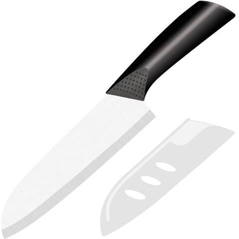 Cuchillo Rynal Santoku cerámico de 7 pulgadas, hoja blanca para cortes precisos.