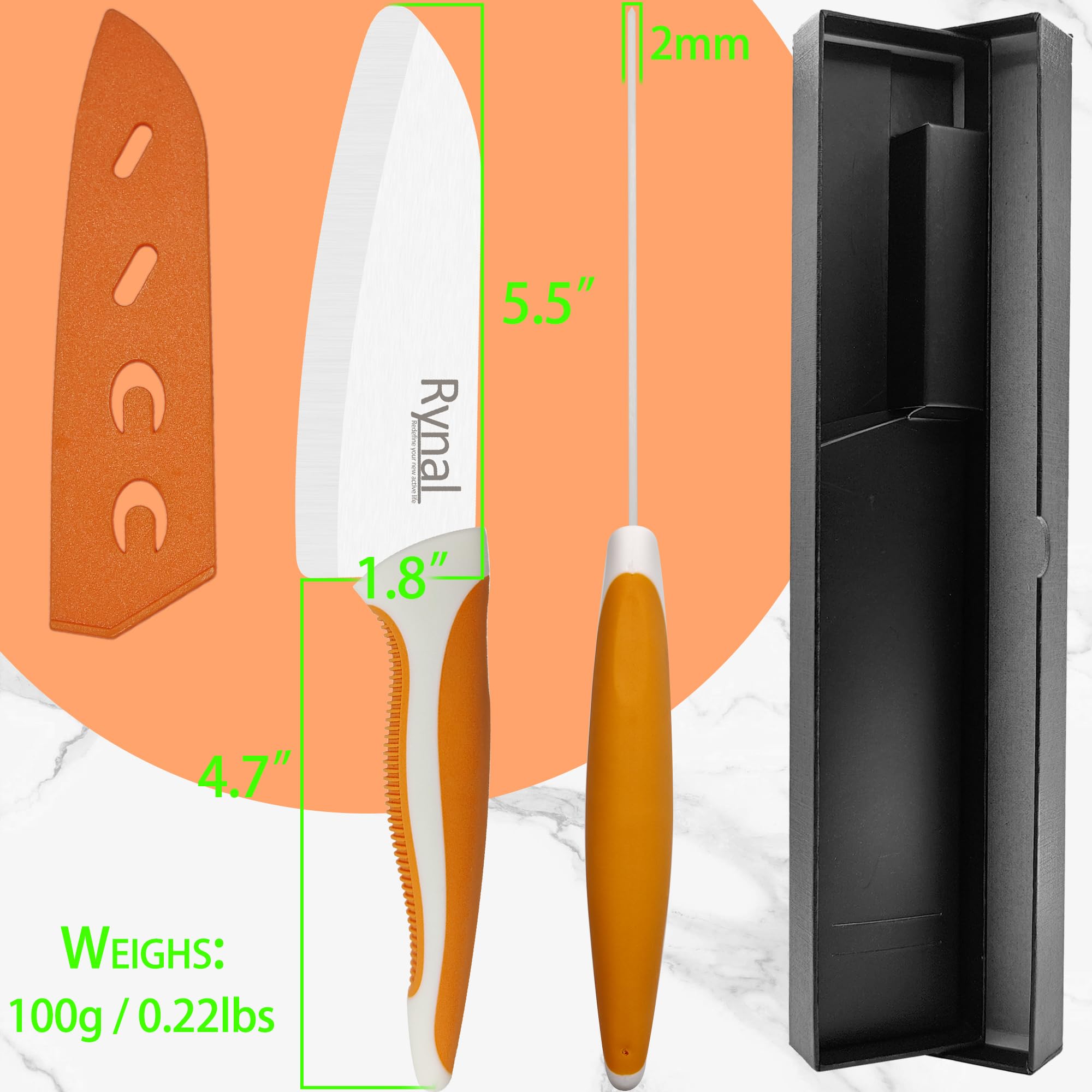 Rynal santoku cerámico 5,5 pulgadas con estuche y regalo perfecto.