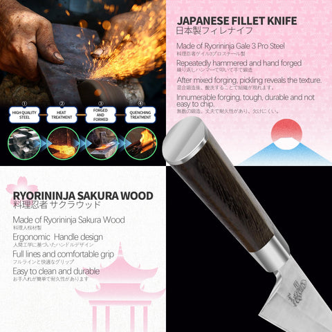 RyoriNinja Dexter hoja honesuki con filo de 9° para cortes finos