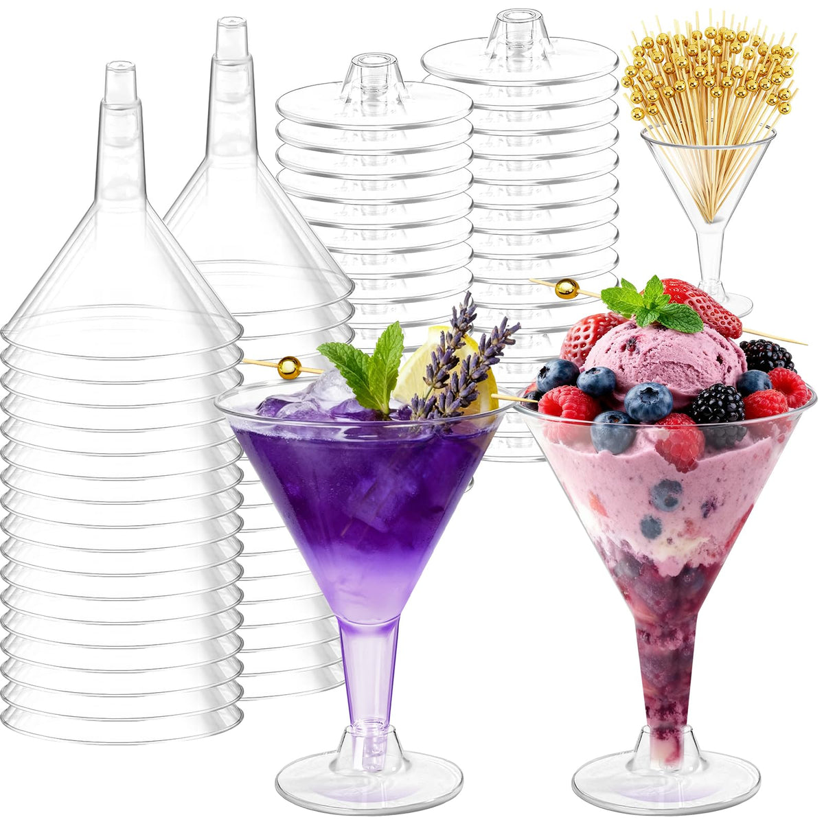 Vaso martini plástico RYTOXILO 7 oz, transparente, ideal para cócteles en fiestas.