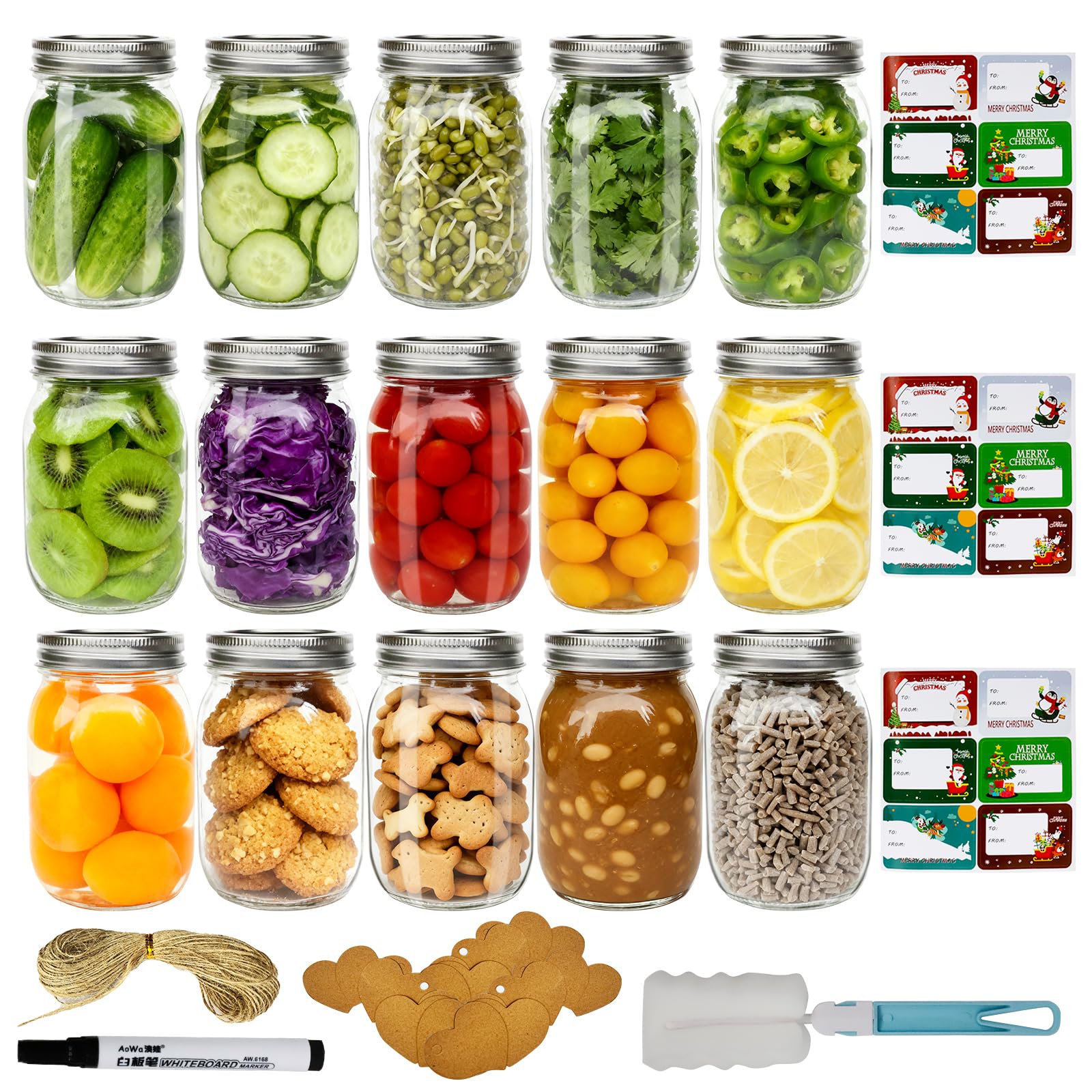 Frascos Mason de 16 oz de rzoixuur con tapas, almacenamiento visible y práctico