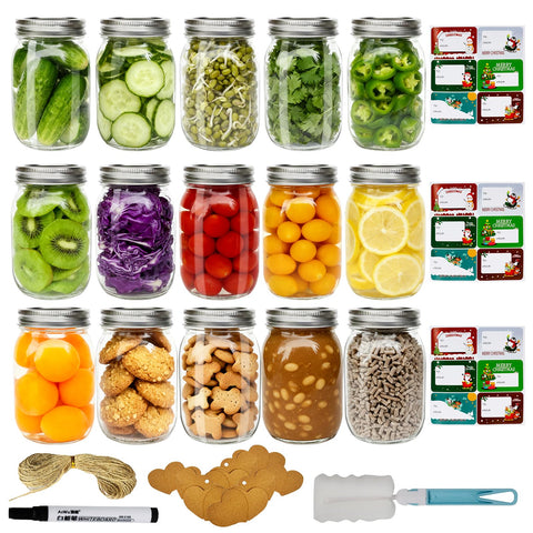 Frascos Mason de 16 oz de rzoixuur con tapas, almacenamiento visible y práctico