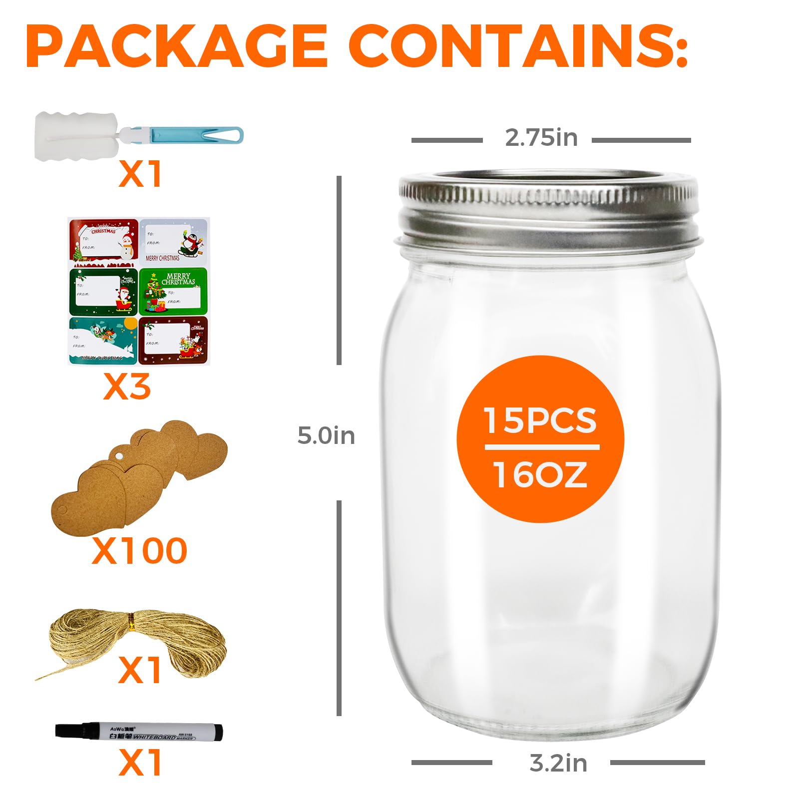Frascos Mason de boca ancha de 16 oz para rellenar fácilmente
