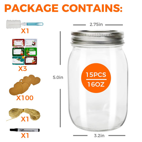 Frascos Mason de boca ancha de 16 oz para rellenar fácilmente