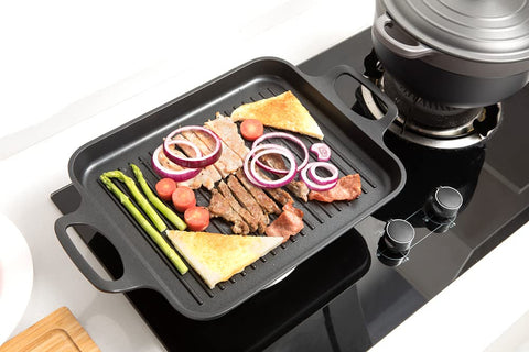 Parrilla compatible con inducción y gas para uso versátil