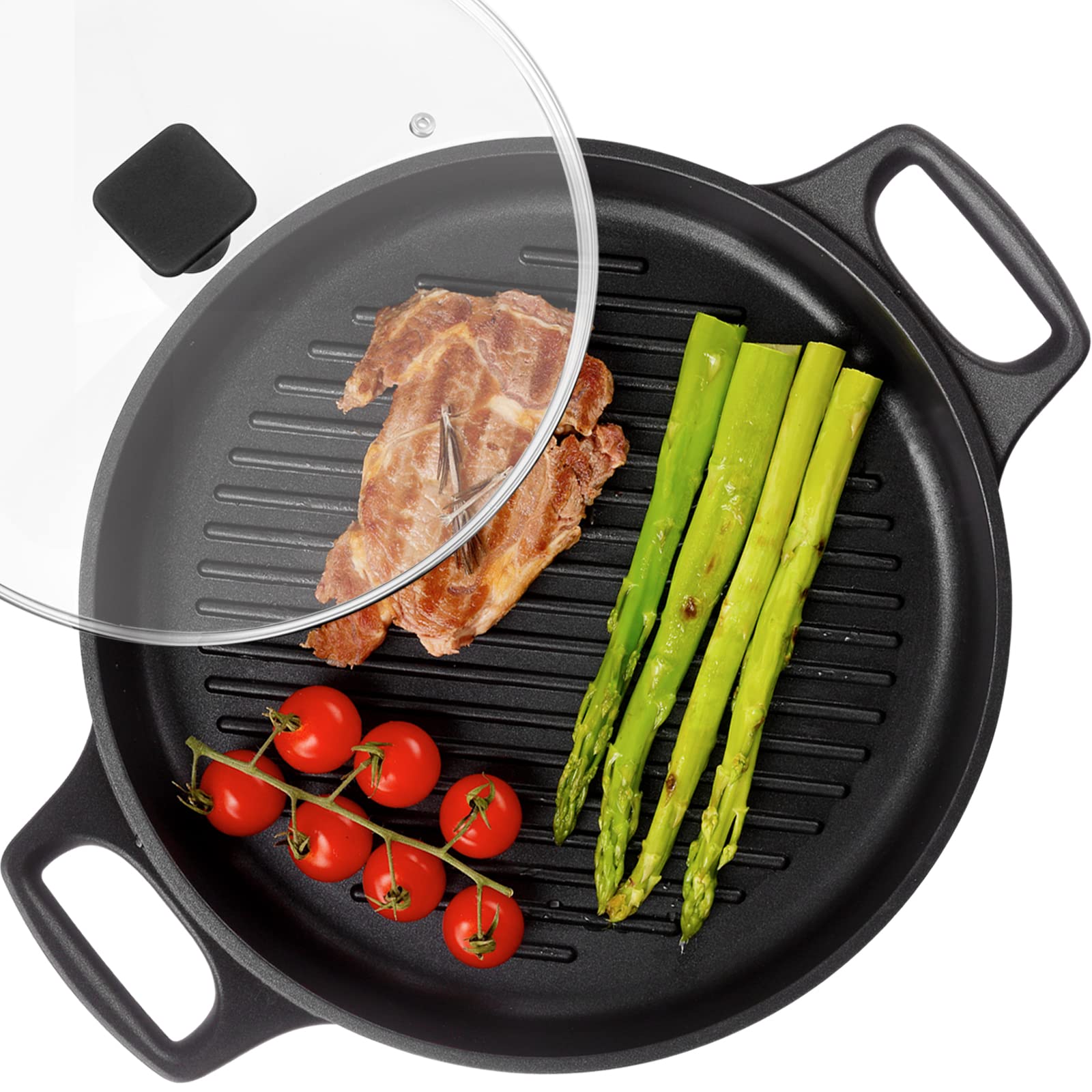 S·KITCHN plancha de aluminio para estufa con tapa, mejora la cocción y reduce salpicaduras.