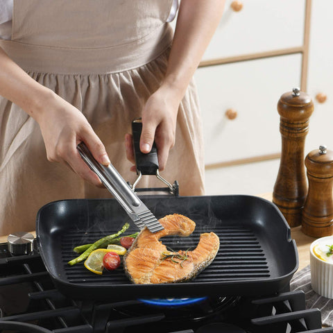 S·KITCHN Sartén grill antiadherente de doble capa, desmolde sencillo y limpieza rápida.