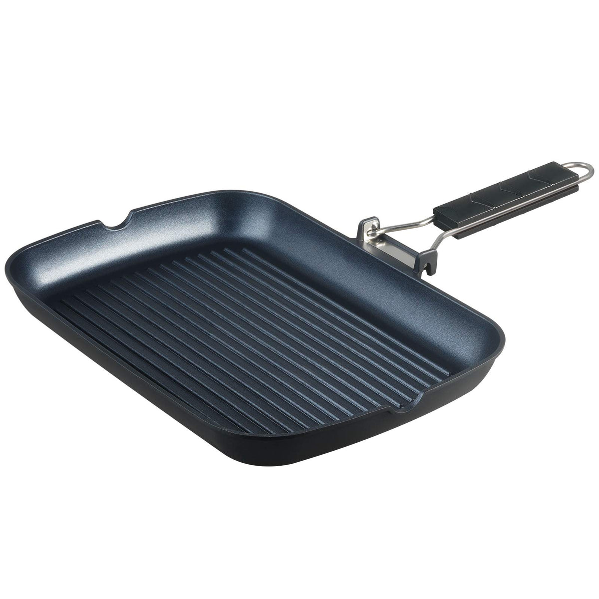S·KITCHN Sartén grill con mango plegable, fácil almacenamiento y manejo cómodo.