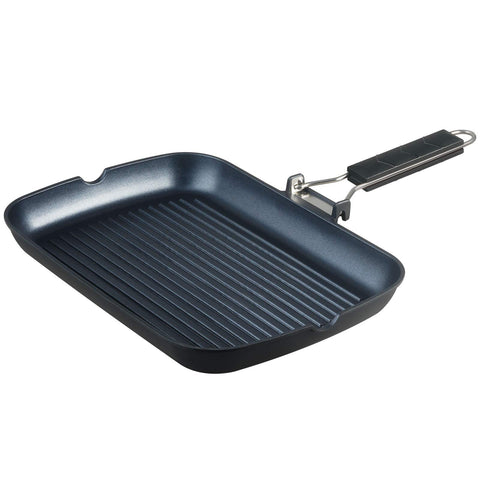 S·KITCHN Sartén grill con mango plegable, fácil almacenamiento y manejo cómodo.