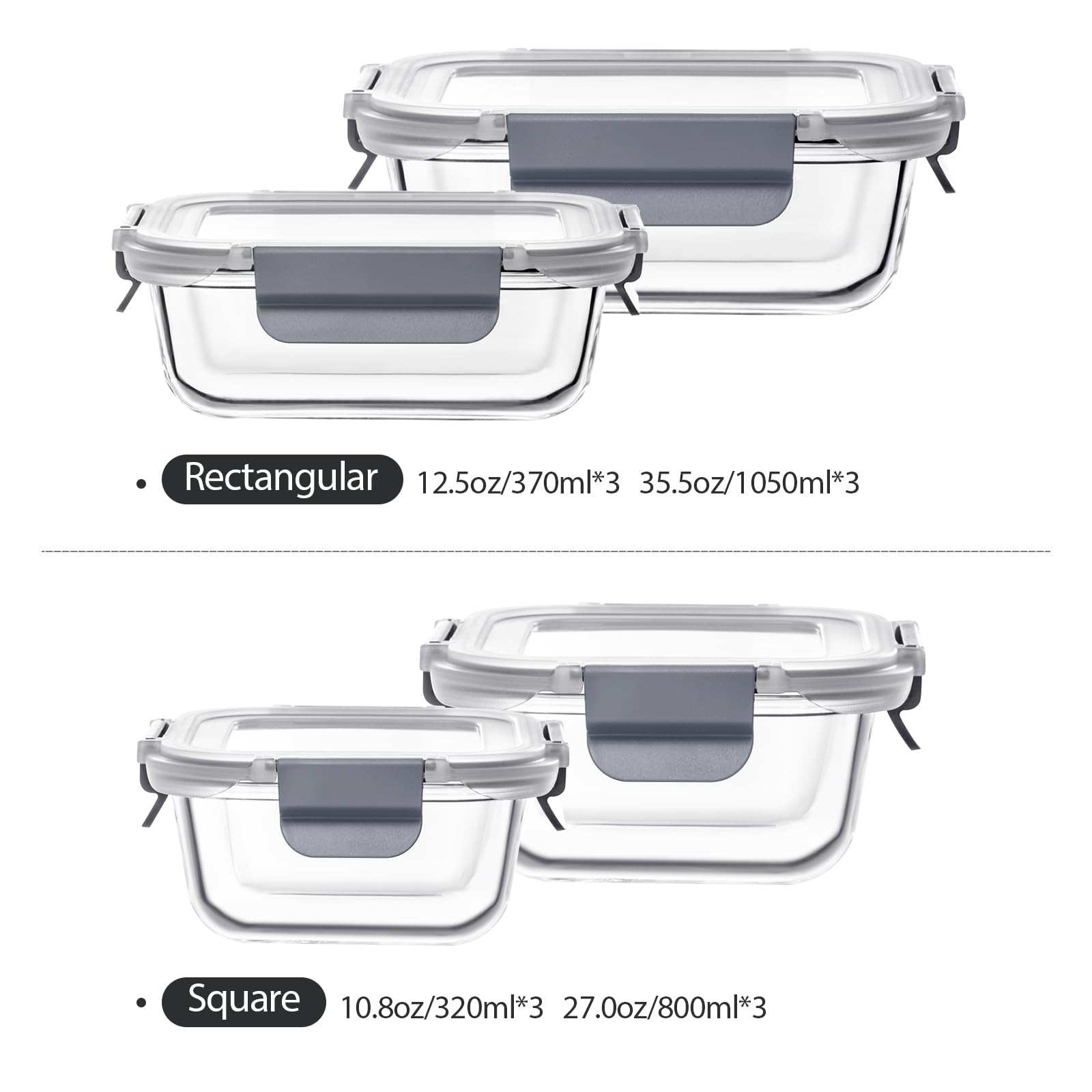 S SALIENT recipientes rectangulares pequeños con tapas, ideales para porciones diarias.