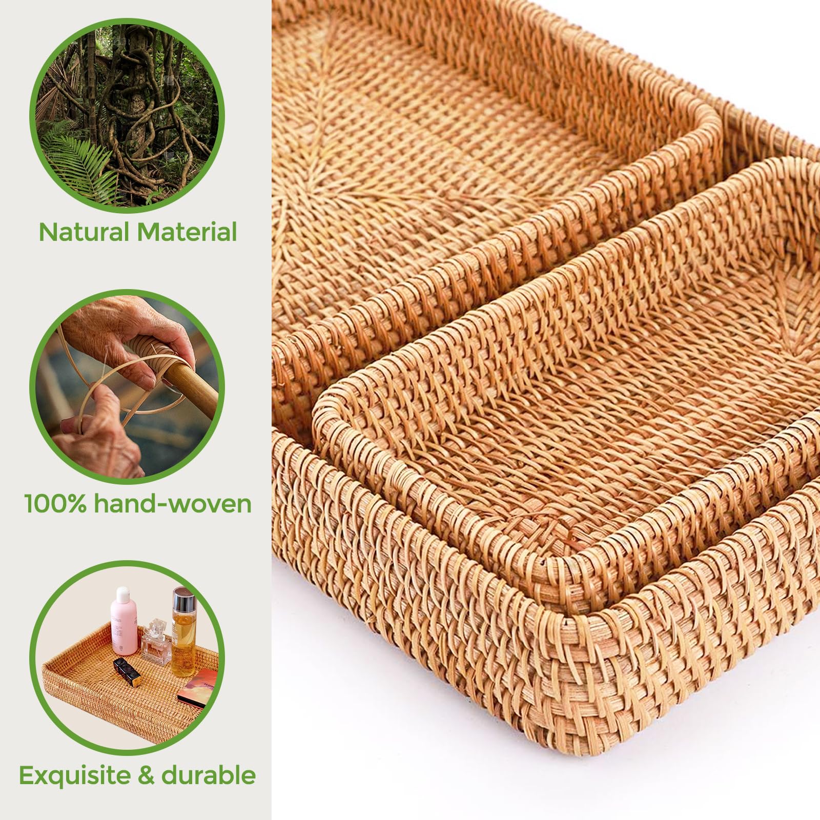 Conjunto S310 de cestas de mimbre para organización en cocina y baño.