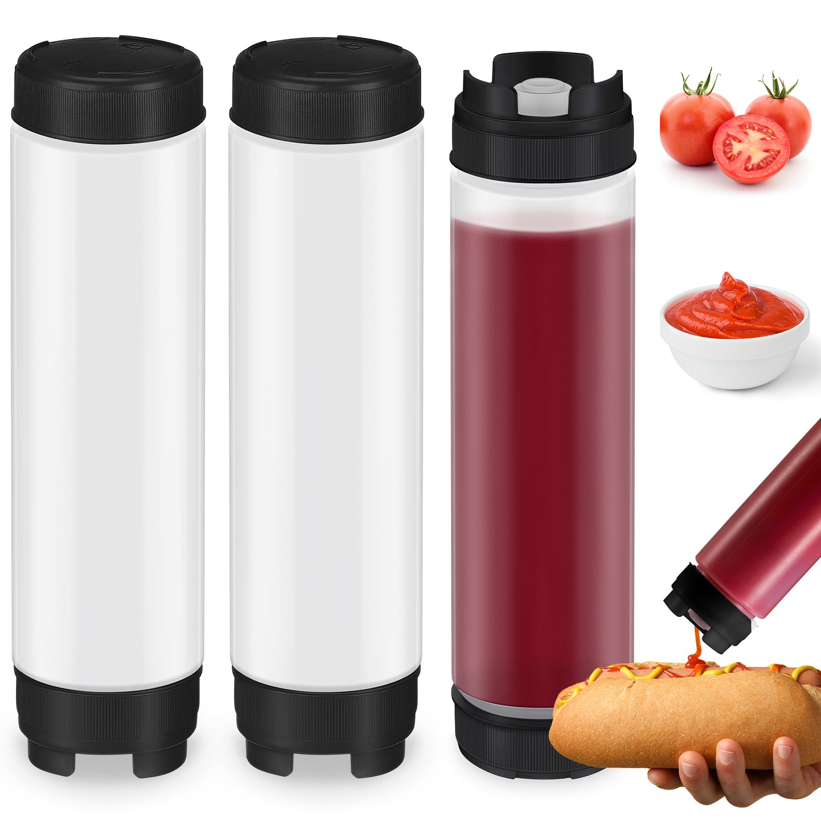 Sabary botellas de salsa invertidas 16 oz, negro, para servir sin goteo.