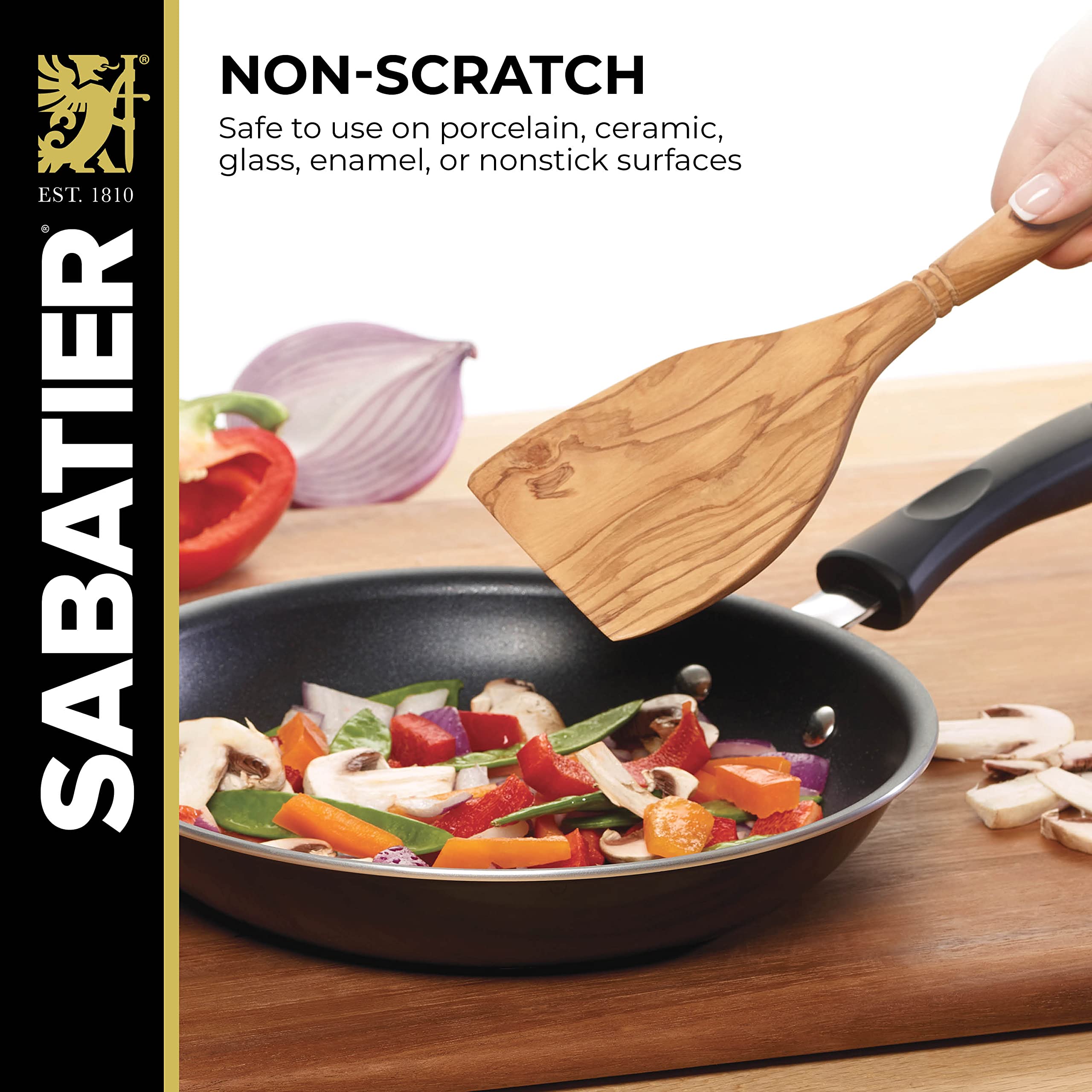 Sabatier espátula junto a mano para mostrar longitud y alcance seguros