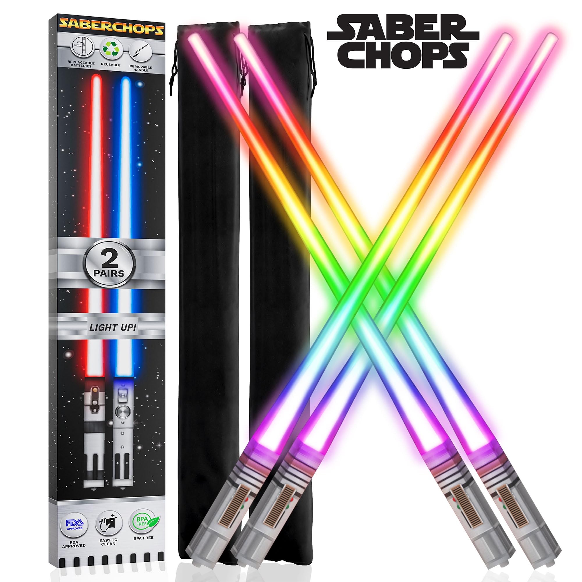 Empaque doble de palillos Saber Chops para compartir con amigos.
