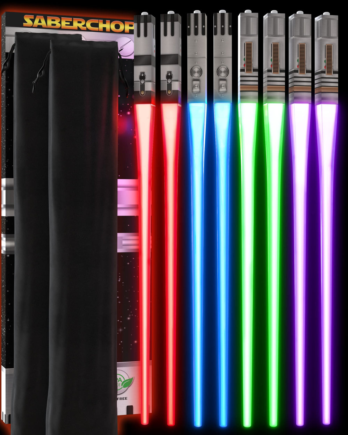 Saber Chops Palillos con luz roja, ideal para cenar sushi con temática geek.
