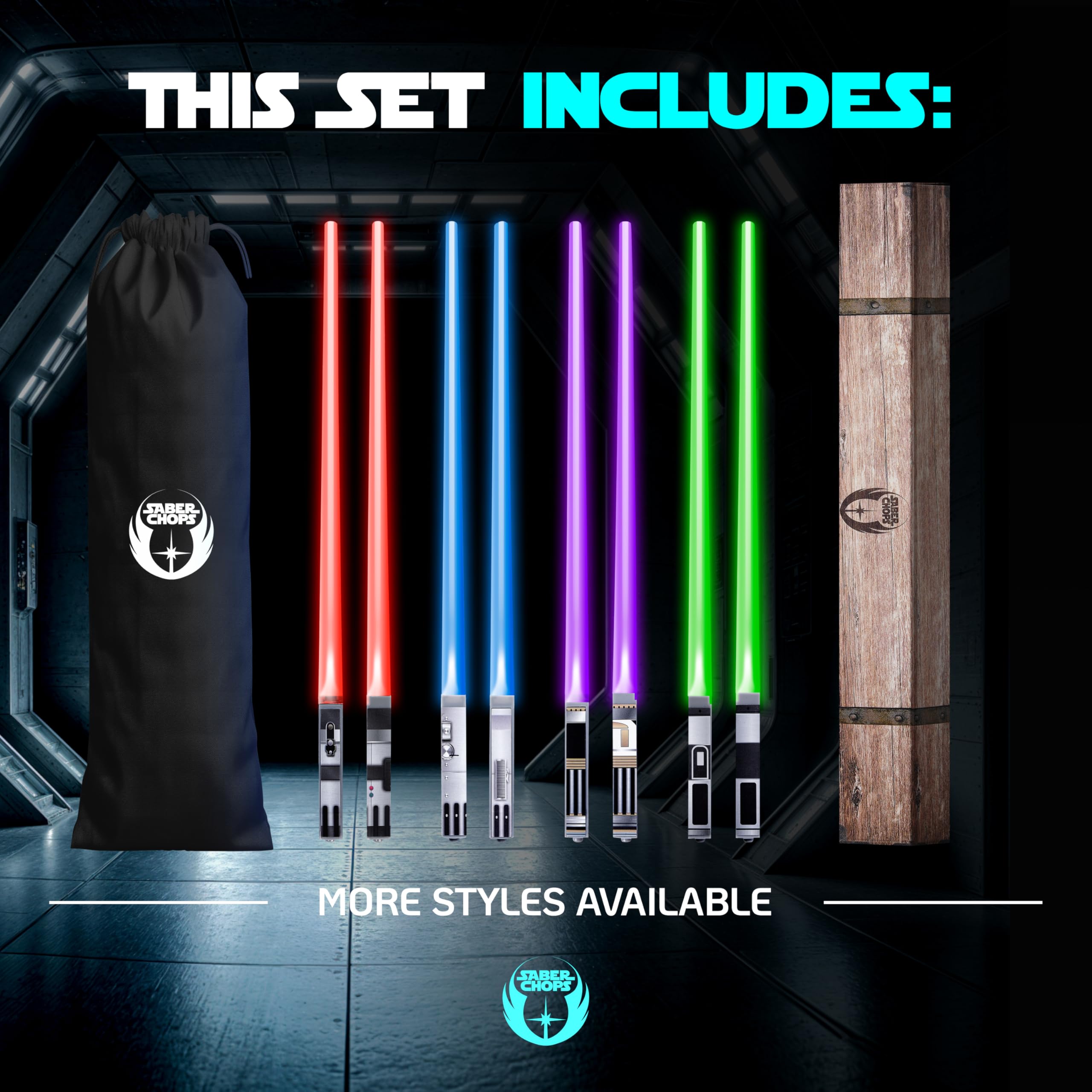 Saber Chops Palillos con luz verde, colores llamativos para comidas divertidas.