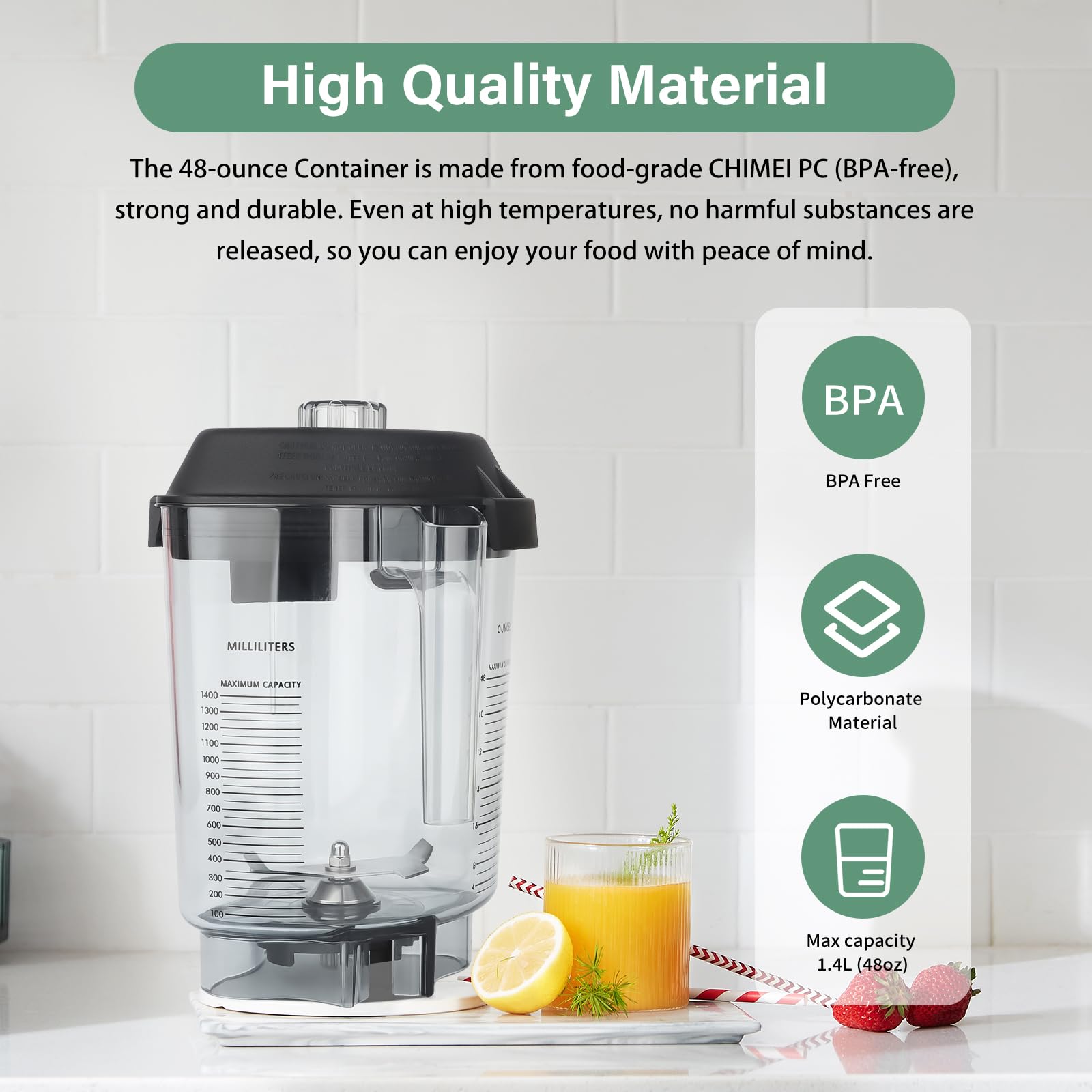 Sacumea Jarra 48 oz base resistente y sin óxido para uso diario.