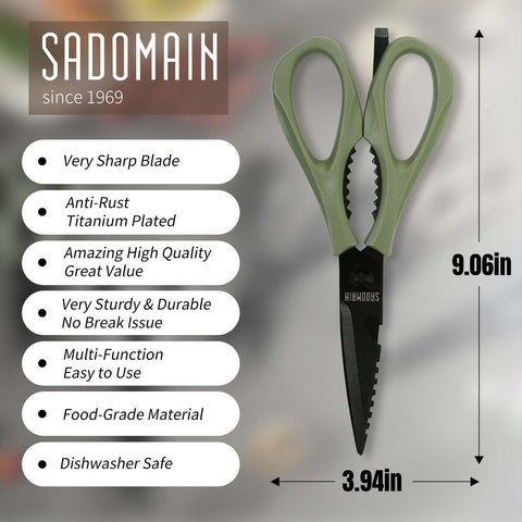 Tijeras SADOMAIN anticorrosión para cortar adhesivos y alimentos variados.