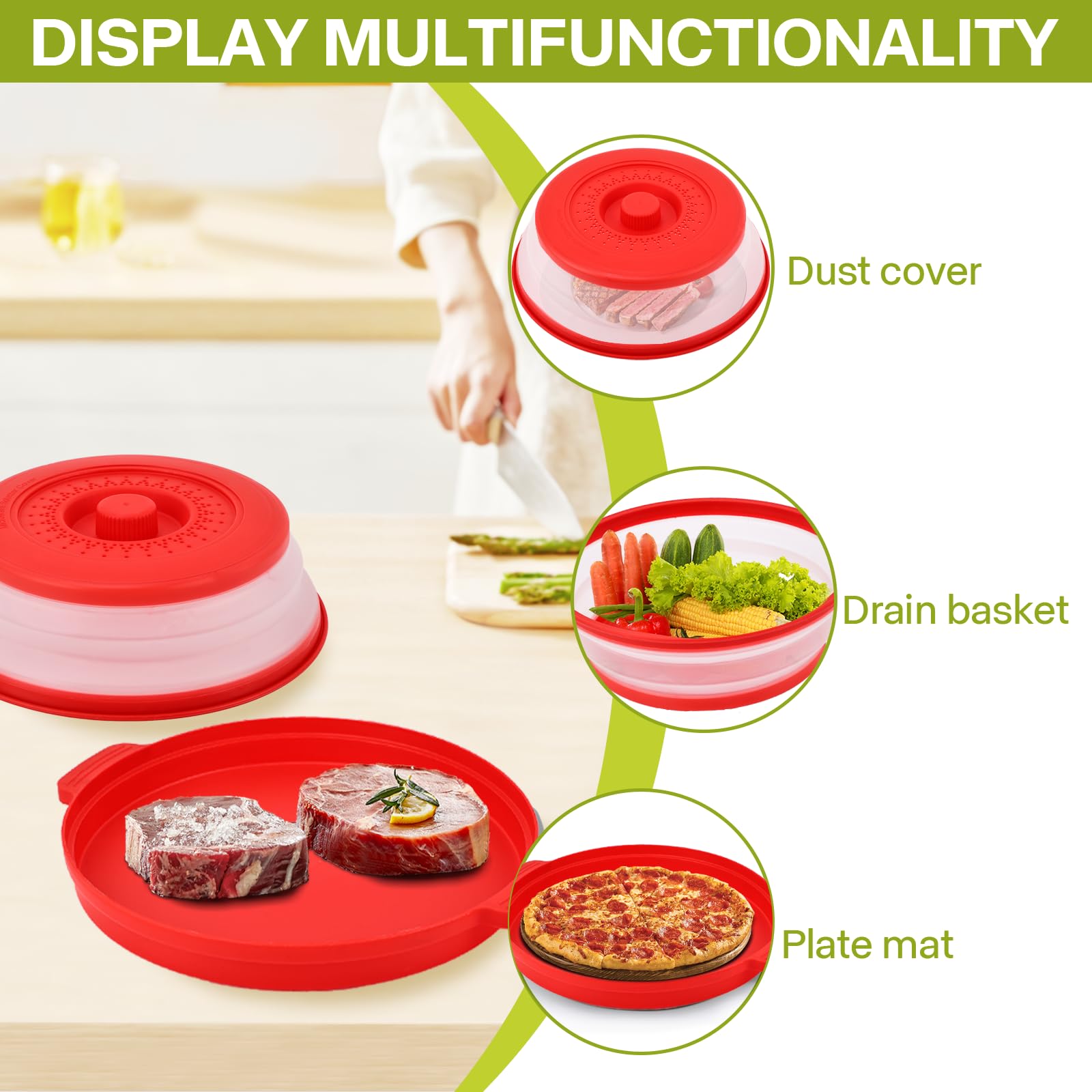Saebume tapa con diámetro 10.7 pulgadas, se adapta a la mayoría de platos.