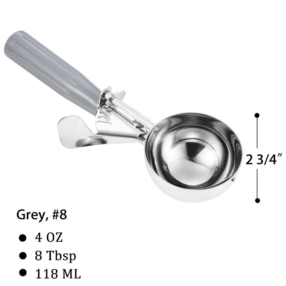 Saebye dosificador porciones 4 oz, acero inoxidable, uso higiénico.