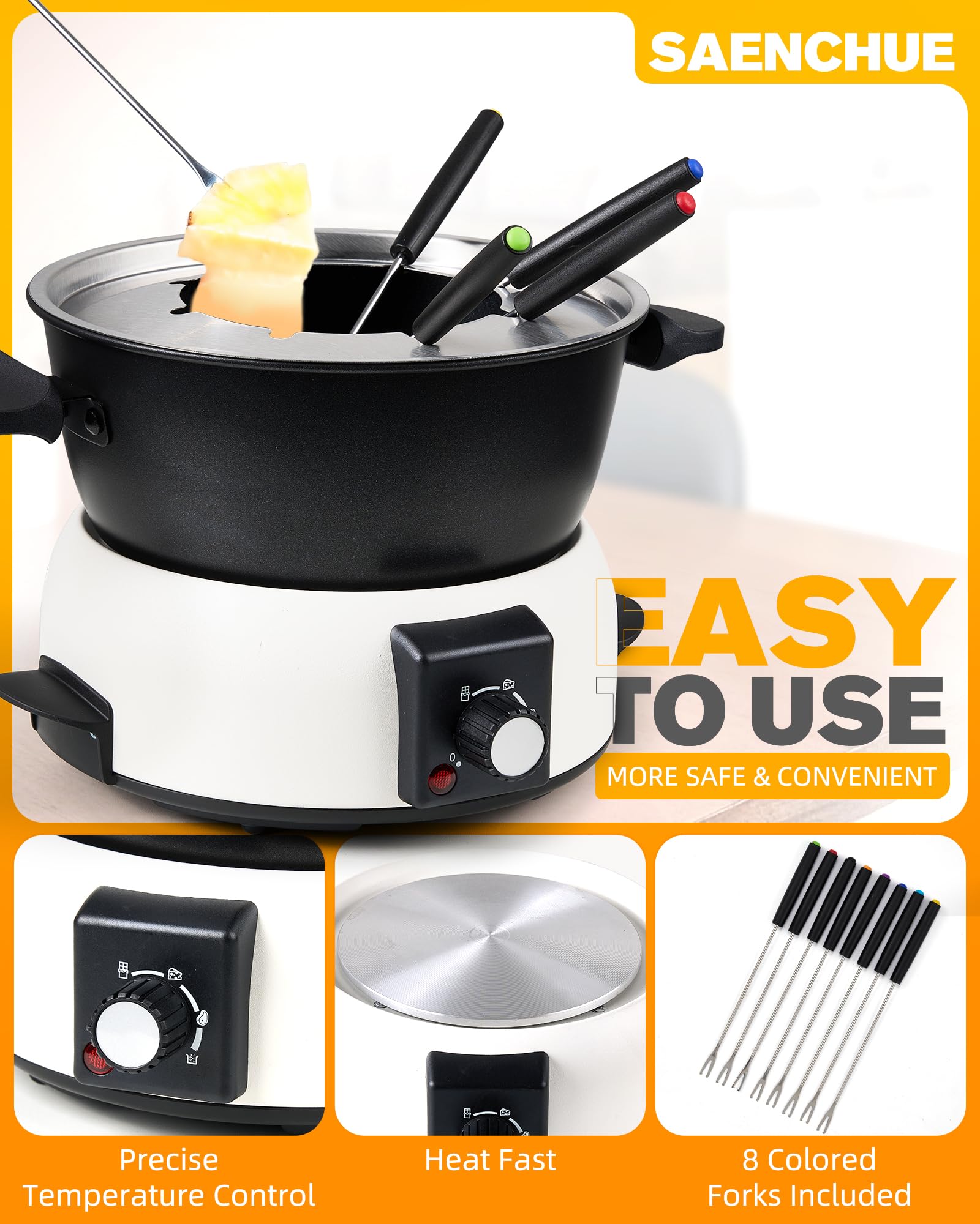 Control de temperatura de 3 modos Saenchue para fondue perfecto.