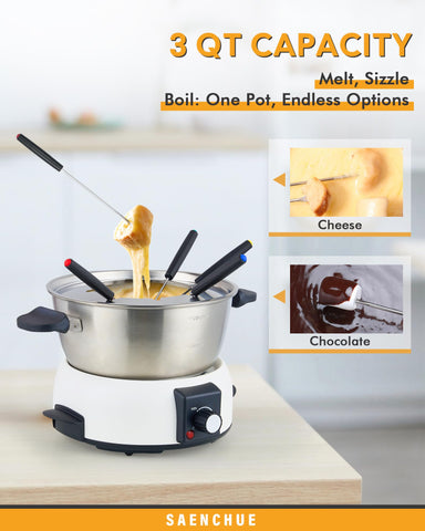 Saenchue fondue con potencia de 1000W para resultados consistentes.