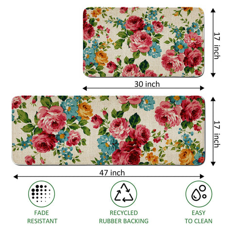 Alfombra safarsa de cocina rosas florales, tamaño 17x30, ideal para zona de lavado.