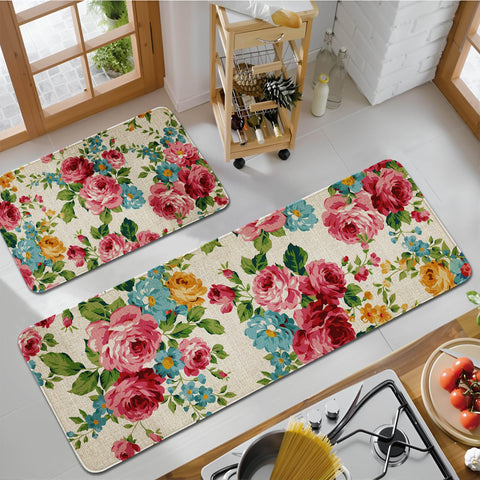 Alfombra safarsa para cocina con rosas florales, gran tamaño, color vivo para islas y fregadero.