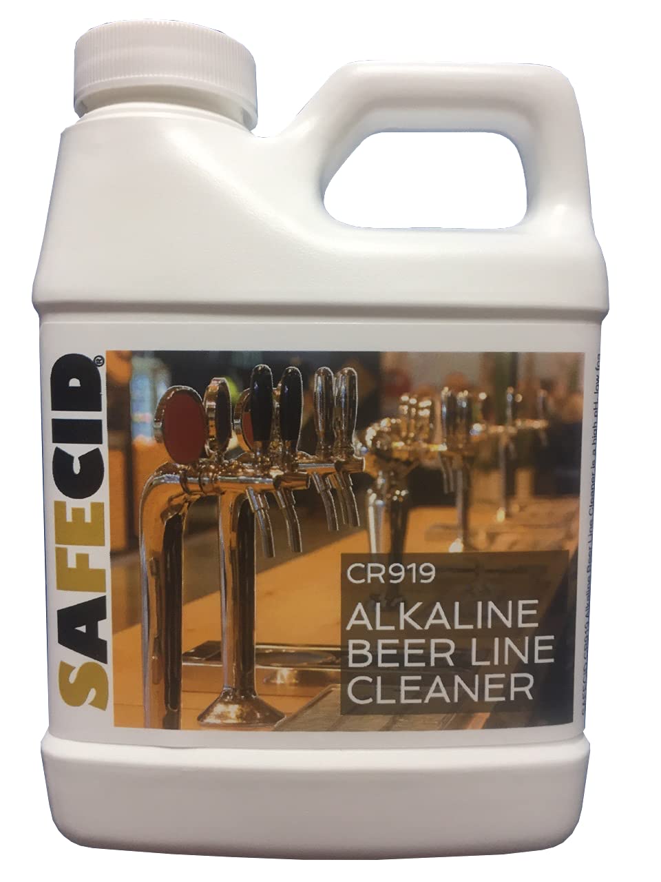 Safecid limpiador alcalino para líneas de cerveza en acción, limpieza profesional segura.