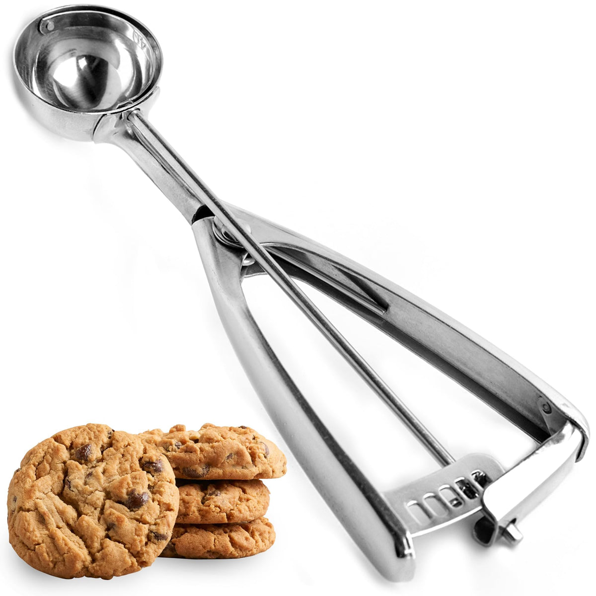 Saffron & Sage Home Living: cuchara para galletas con vista frontal y porciones uniformes para hornear.