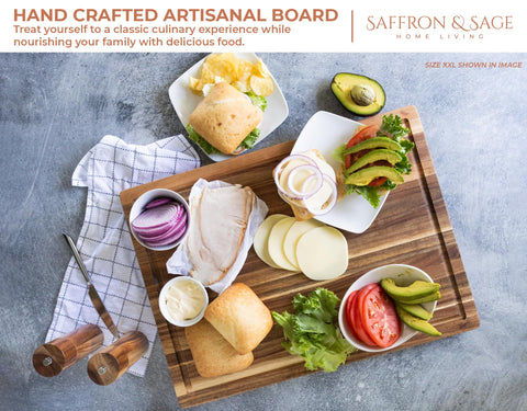 Saffron & Sage tabla con ranura para jugos profundos