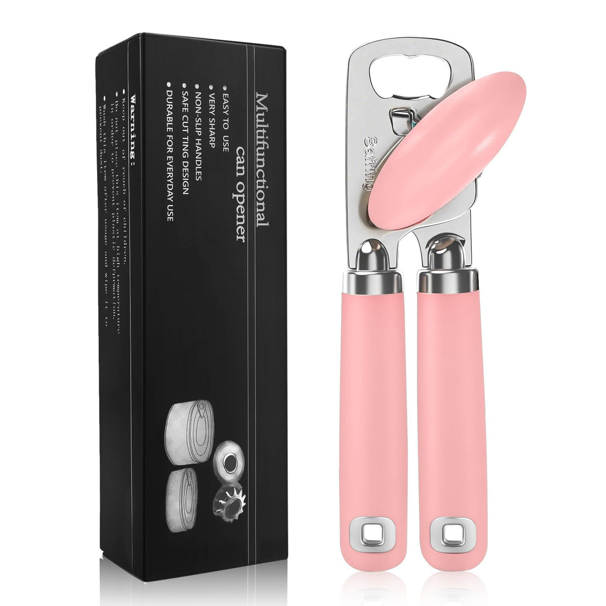 Safring abrelatas manual ergonómico rosa, cómodo para uso diario en la cocina.