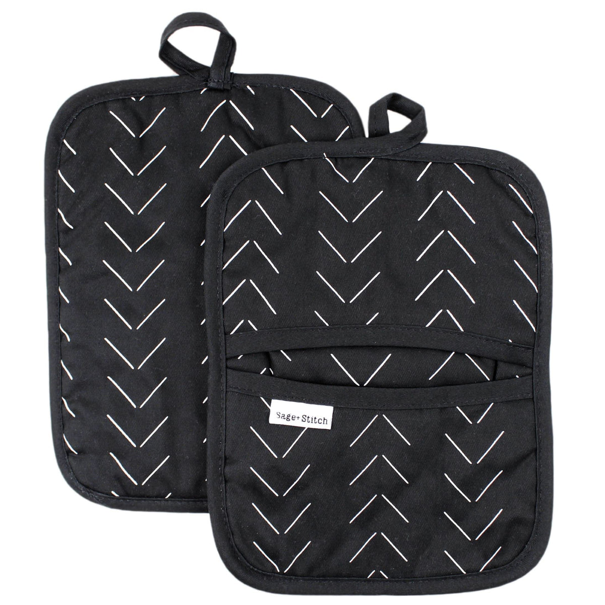 Sage+Stitch manoplas para olla con diseño único negro, protección al calor para cocinar