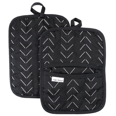 Sage+Stitch manoplas para olla con diseño único negro, protección al calor para cocinar