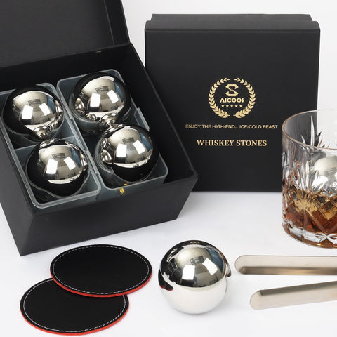 SAICOOS bolas de hielo grandes para whisky de acero inoxidable, enfrian sin diluir.