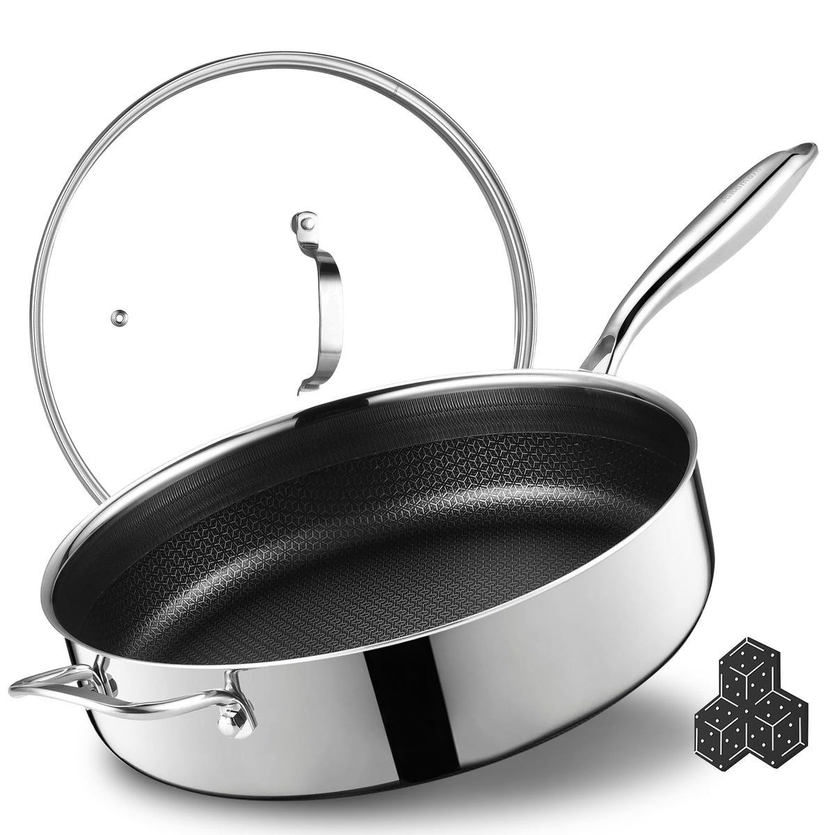 Sakamosh sartén 12 pulgadas con tapa, ideal para saltear con poco aceite.
