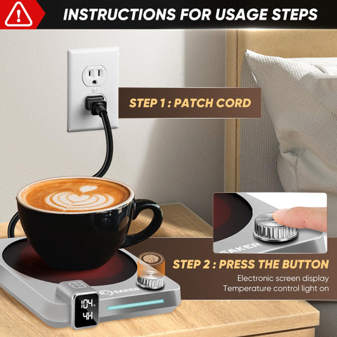 Saker calentador de tazas con panel digital para monitorear temperatura.