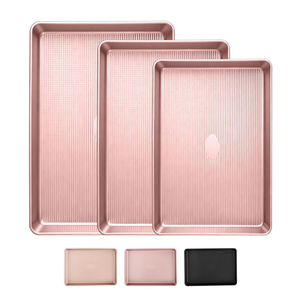 Bandejas SakerPlus rosa de tres piezas para hornear galletas de forma uniforme.