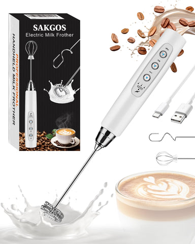 Sakgos batidor leche inalambrico con cabezas de acero para espumar leche suave