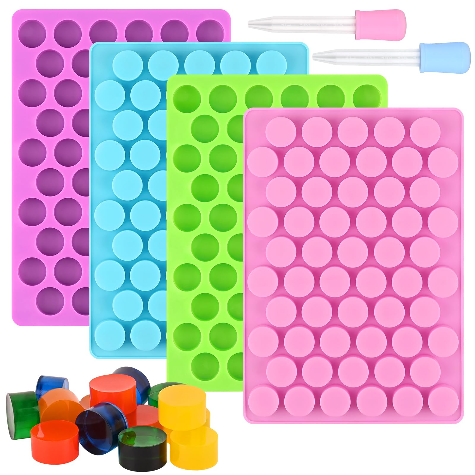 Sakolla moldes redondos de silicona para dulces, 4 colores, porciones uniformes.