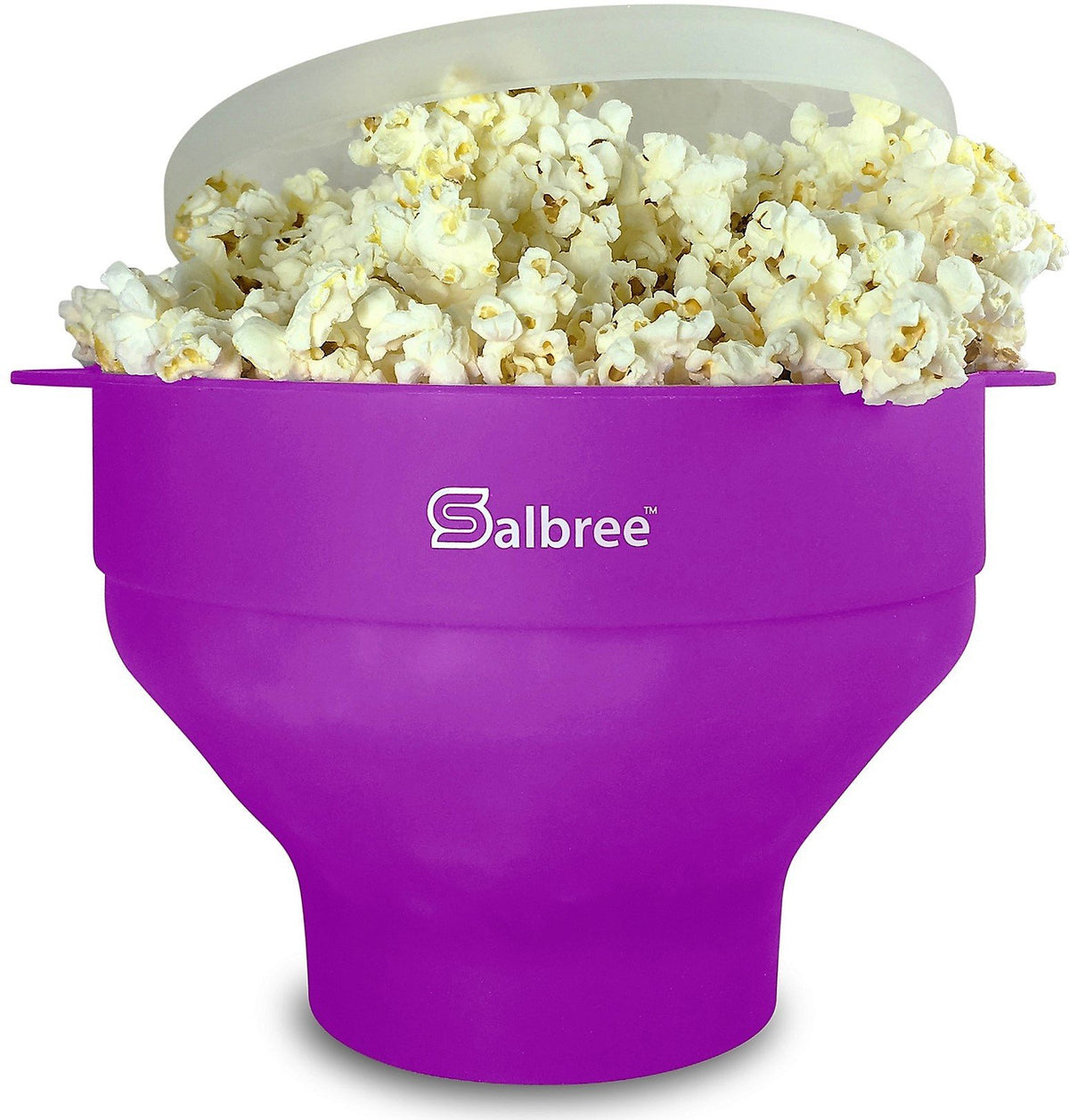 Salbree máquina de palomitas colapsable para microondas, color morado, lista para uso rápido.