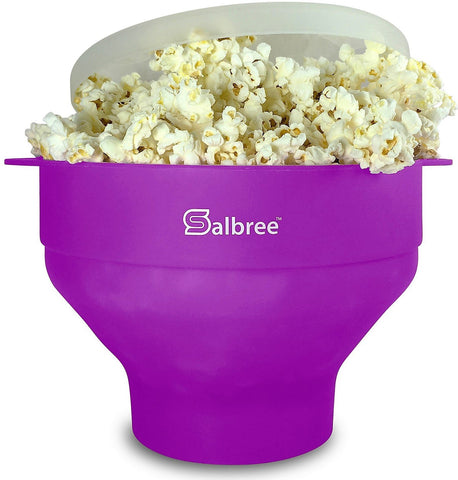 Salbree máquina de palomitas colapsable para microondas, color morado, lista para uso rápido.