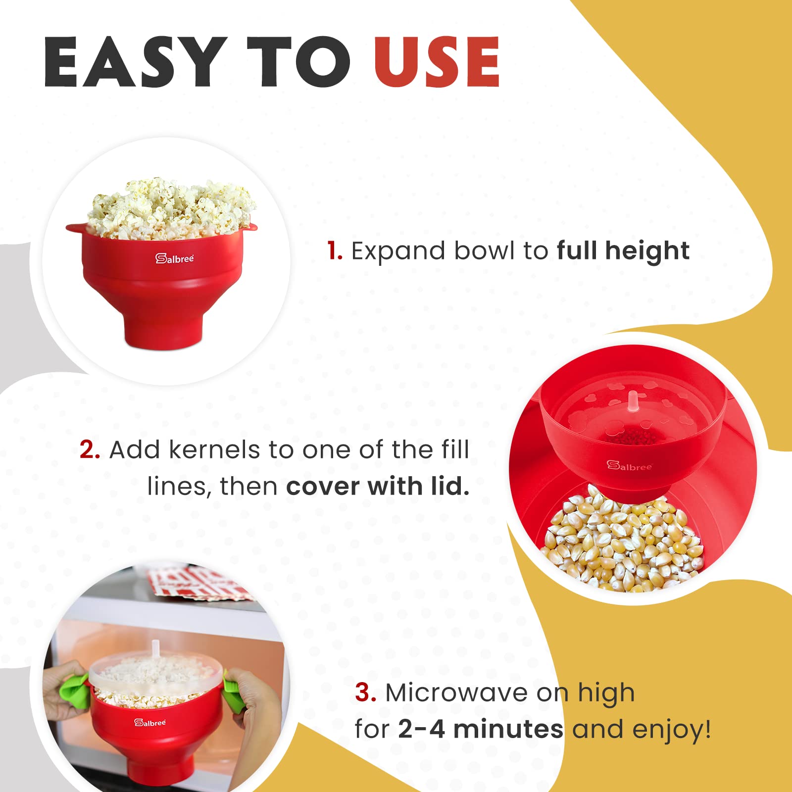 Salbree palomitas uso en microondas con aceite opcional para personalizar sabor.