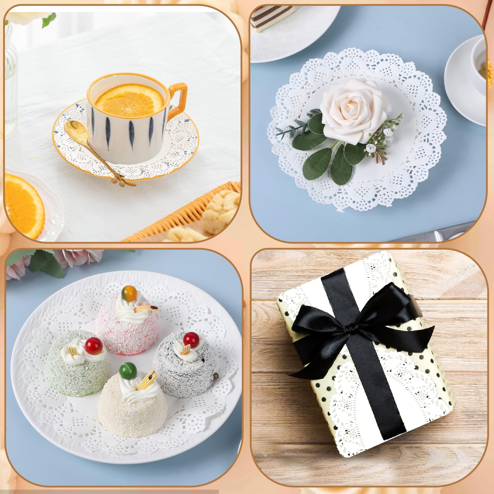 Salbsever encaje de papel blanco, resistente para presentado en buffets y bodas.