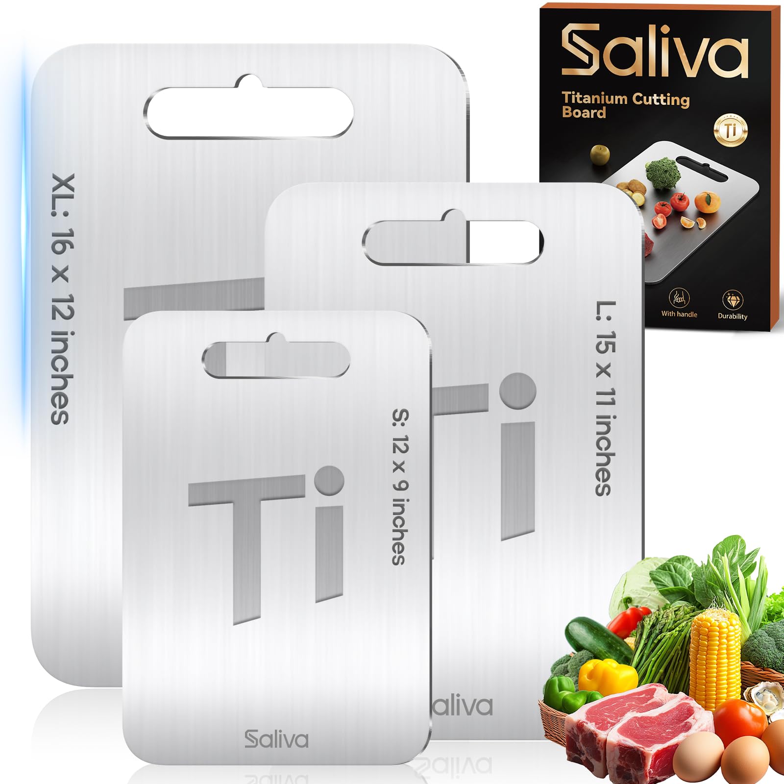 Saliva tabla de cortar titanio, diseño doble cara, ideal para carne y verduras.