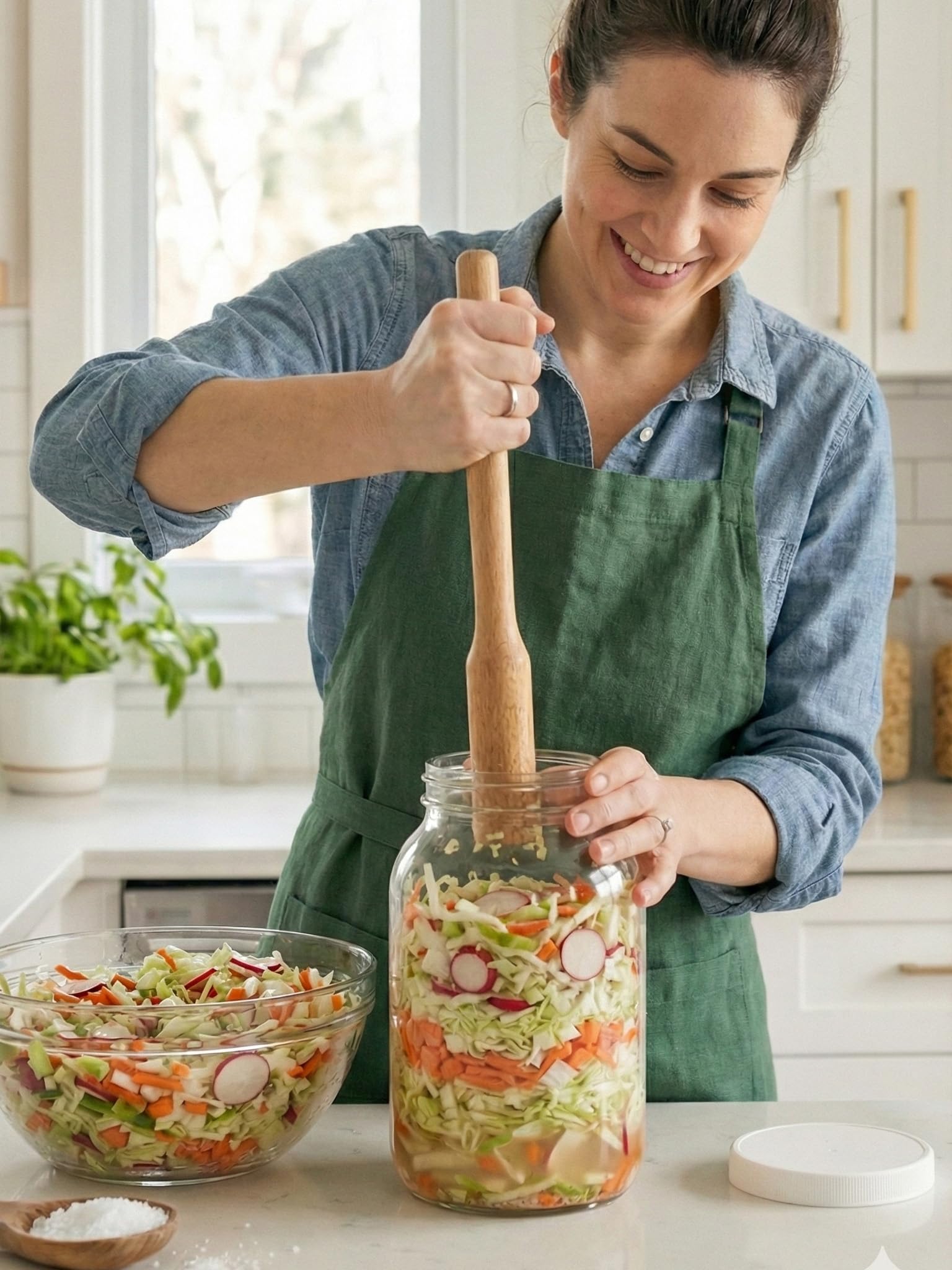 Sally's Organics frascos para conservas y encurtidos con contenido visible.