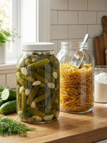 Sally's Organics frascos para fermentación y conservación en la cocina.