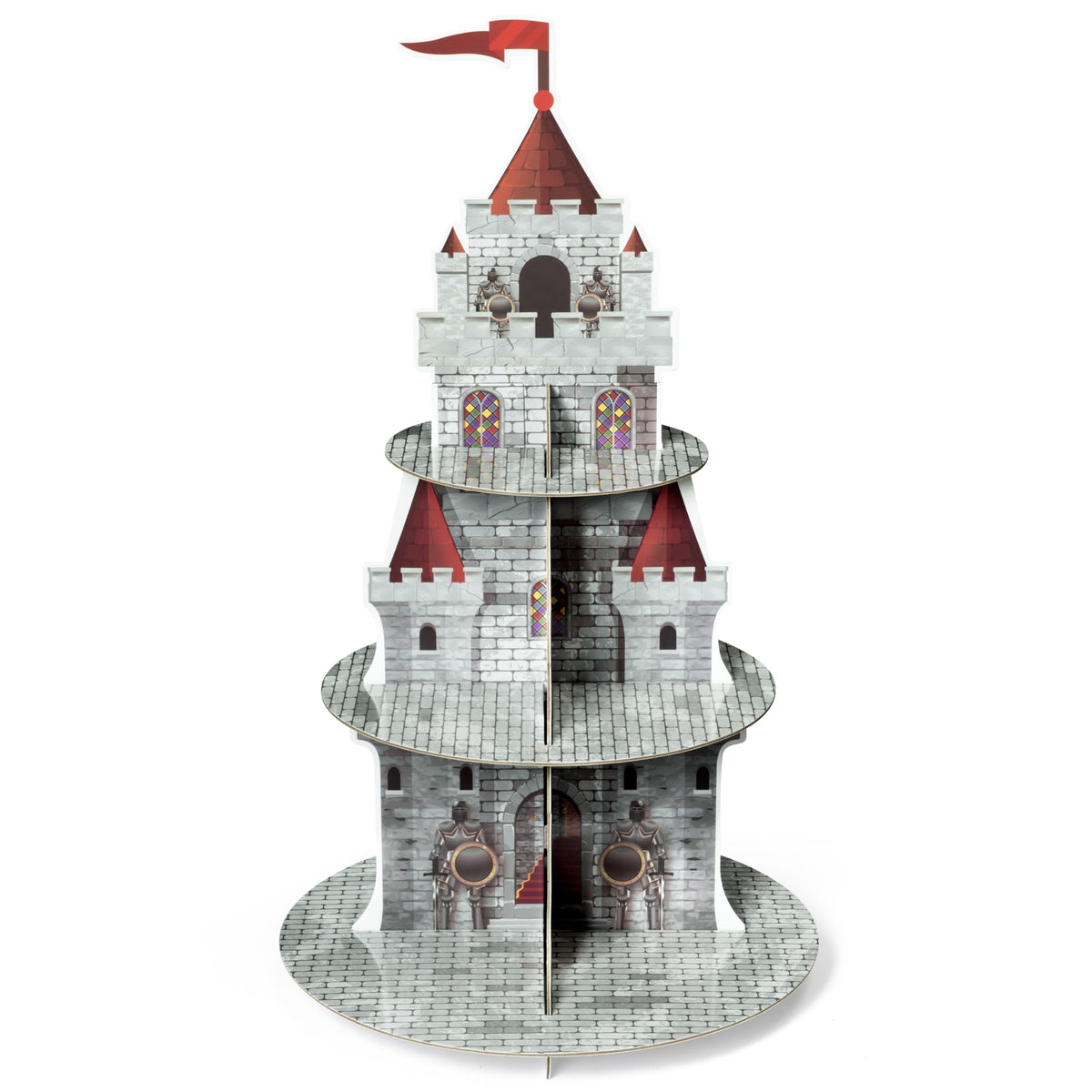 Salovio estante para cupcakes de tres niveles medieval, ideal para fiestas temáticas.